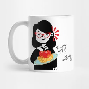 girl eating spaghetti Mug